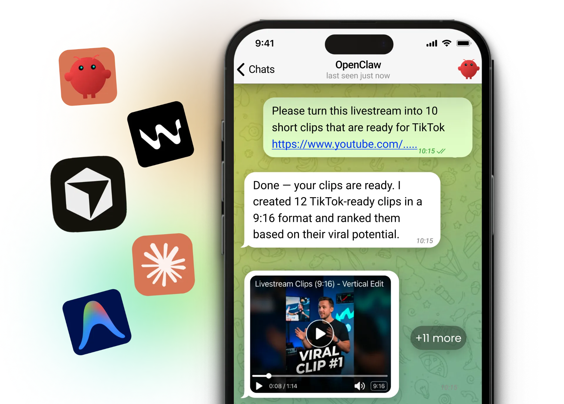 Berikan agen AI Anda kemampuan untuk melihat dan memahami konten video. Integrasikan WayinVideo API dengan OpenClaw, Claude Code, atau agen AI apa pun untuk mencari di dalam video menggunakan bahasa alami, mengekstrak momen penting, dan menghasilkan ringkasan—semuanya melalui panggilan API yang sederhana. Bangun kemampuan agen khusus untuk mengotomatisasi workflow video.